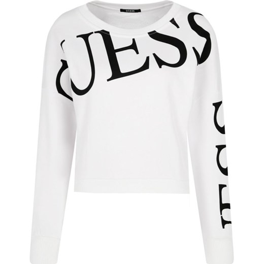 Bluza damska biała Guess Jeans z napisami krótka 