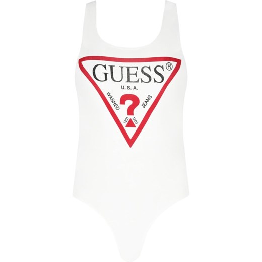 Bluzka damska Guess Underwear na lato biała w stylu młodzieżowym z okrągłym dekoltem 