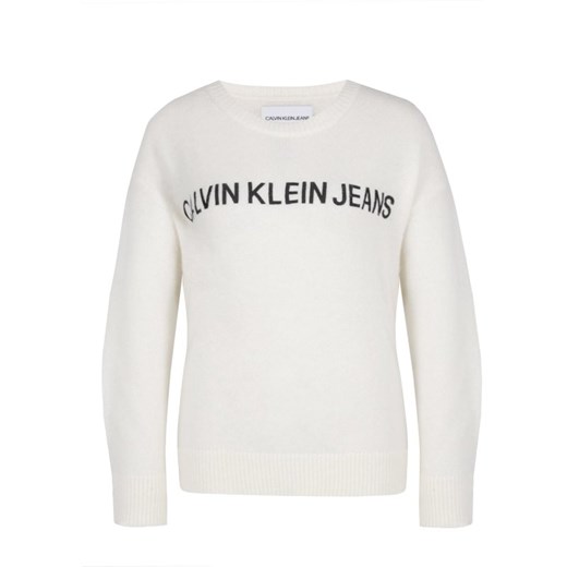 Biały sweter damski Calvin Klein z okrągłym dekoltem 