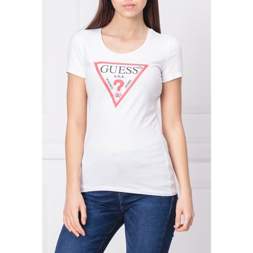 Bluzka damska Guess Jeans z nadrukami biała z krótkim rękawem 