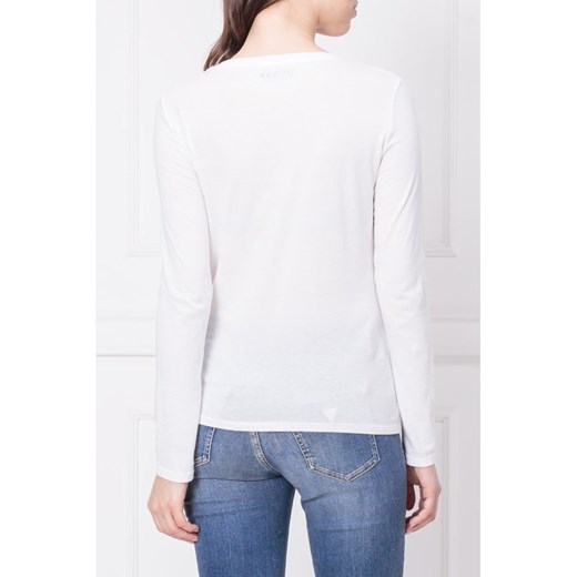 Bluzka damska biała Guess Jeans casual z dekoltem v z długim rękawem 