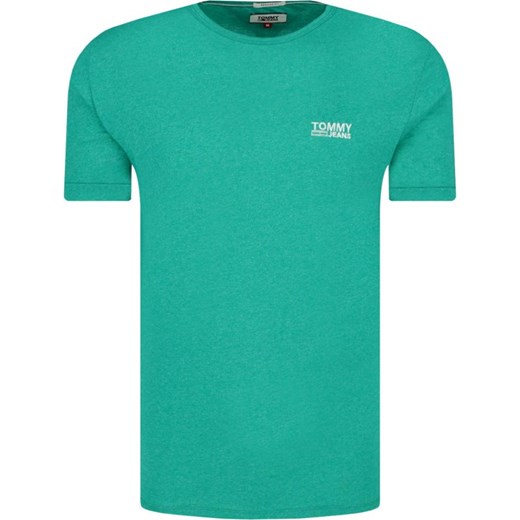 T-shirt męski zielony Tommy Jeans gładki z krótkim rękawem 