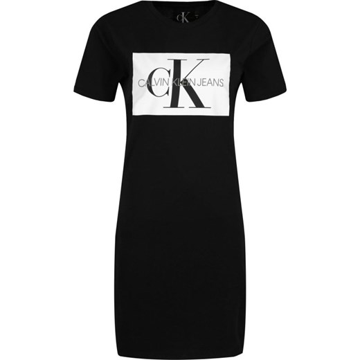 Sukienka Calvin Klein w nadruki midi prosta na spacer z okrągłym dekoltem 