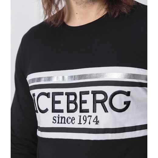 T-shirt męski Iceberg młodzieżowy czarny z długimi rękawami 