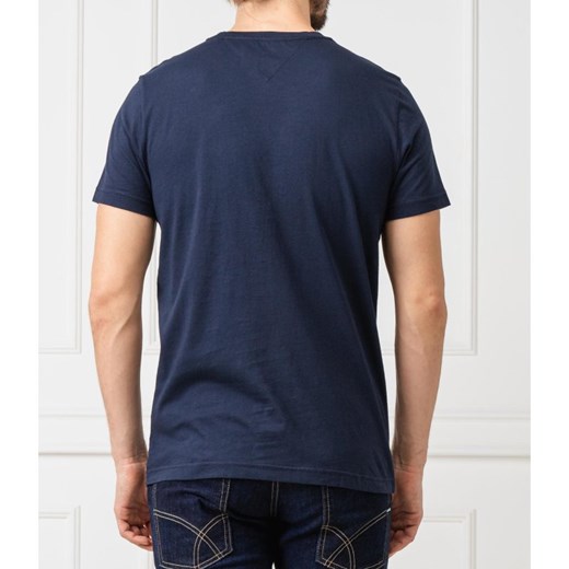 T-shirt męski Tommy Hilfiger niebieski z krótkimi rękawami z napisami 