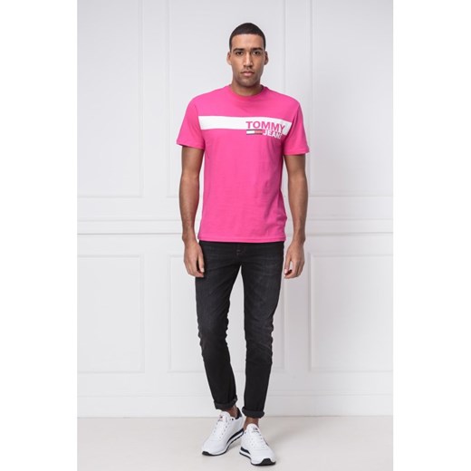 T-shirt męski Tommy Jeans na lato różowy młodzieżowy 