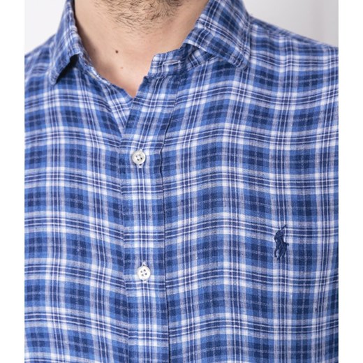 Koszula męska niebieska Polo Ralph Lauren z włoskim kołnierzykiem w kratkę 