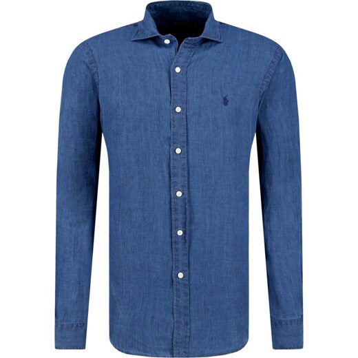 Koszula męska Polo Ralph Lauren z długim rękawem niebieska lniana z włoskim kołnierzykiem na wiosnę 