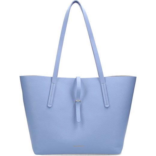 Shopper bag Coccinelle ze skóry niebieska matowa bez dodatków na ramię 