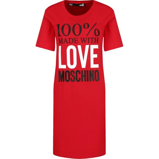 Sukienka Love Moschino na co dzień z napisami z okrągłym dekoltem
