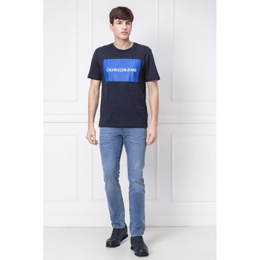 T-shirt męski granatowy Calvin Klein w nadruki z krótkim rękawem 