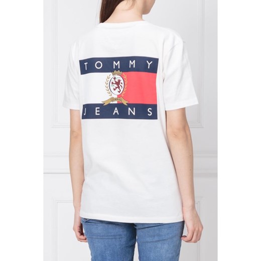 Bluzka damska Tommy Jeans z krótkim rękawem biała z okrągłym dekoltem 
