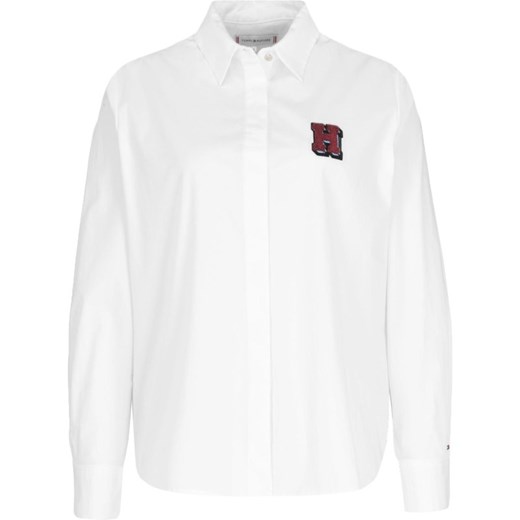 Biała koszula damska Tommy Hilfiger z długim rękawem na wiosnę w miejskim stylu z aplikacją 