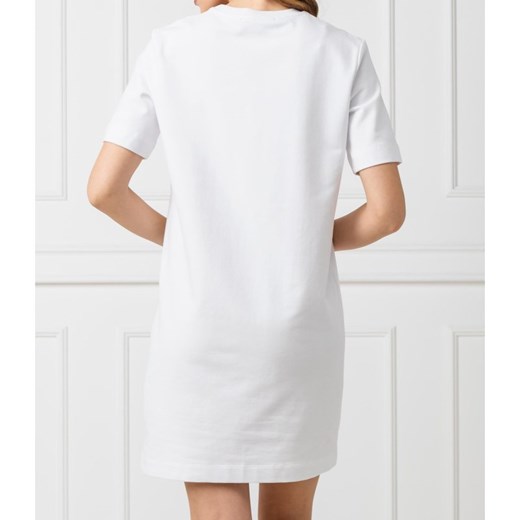 Sukienka biała Love Moschino z okrągłym dekoltem midi prosta z krótkim rękawem 