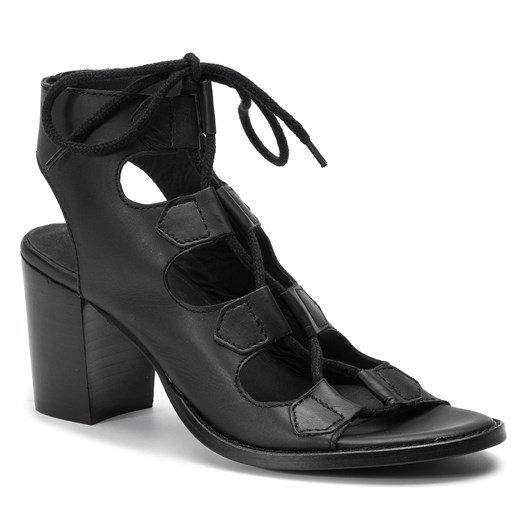 Sandały damskie Quazi czarne bez wzorów eleganckie ze skóry na obcasie 