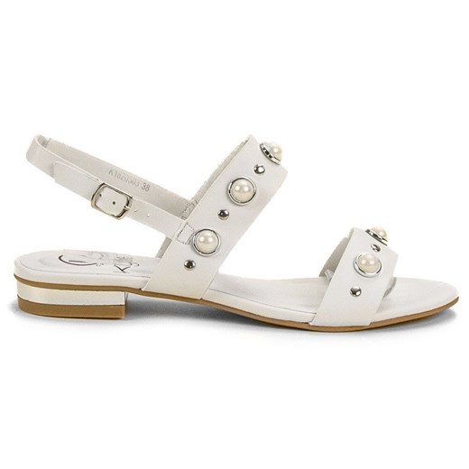 Sandały damskie CzasNaButy casualowe letnie białe na płaskiej podeszwie z klamrą z aplikacją bez obcasa 