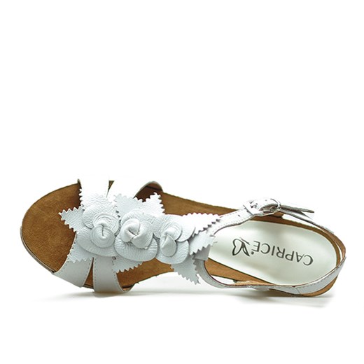 Sandały damskie Caprice bez wzorów1 białe skórzane na obcasie z klamrą na średnim 