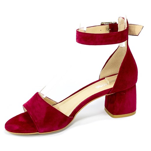 Sandały damskie Euro Moda czerwone na obcasie na średnim z klamrą skórzane eleganckie 