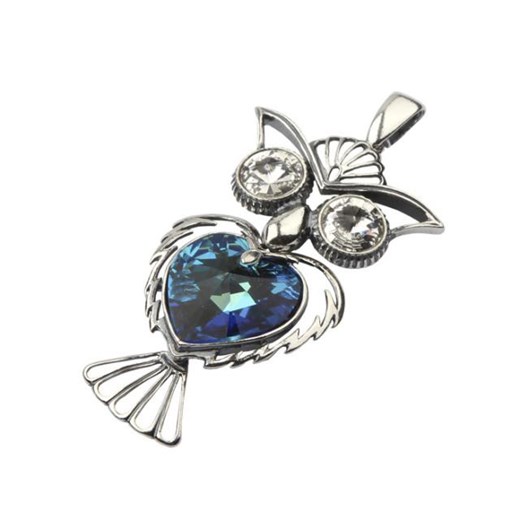 Srebrny wisiorek z kryształami Swarovskiego SOWA W 1182 : Kolor - Bermuda Blue  Polcarat Design  