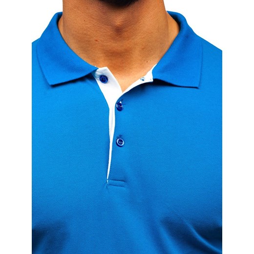 T-shirt męski Denley niebieski z elastanu bez wzorów z krótkim rękawem 