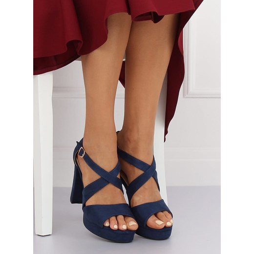 Sandały damskie z klamrą niebieskie bez wzorów ze skóry ekologicznej na platformie na wysokim obcasie eleganckie 