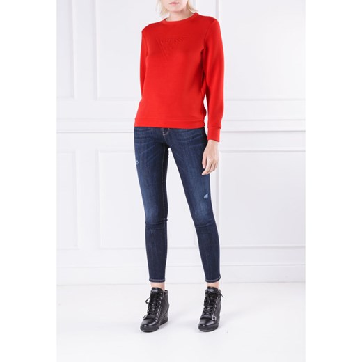Bluza damska Guess Jeans krótka czerwona casual bez wzorów 