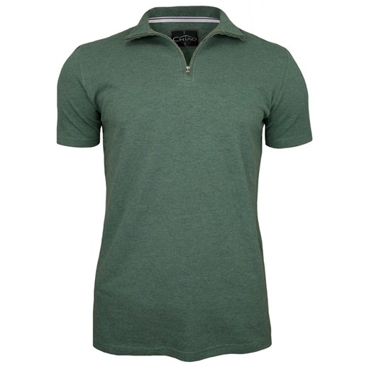 Zielona Koszulka na Stójce -100% BAWEŁNA- Chiao, Męska, Krótki Rękaw, na Zamek TSCHIAOM4101PSgreen ze sklepu JegoSzafa.pl w kategorii T-shirty męskie - zdjęcie 67662193