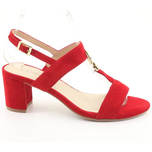 Sandały damskie czerwone Caprice na średnim obcasie bez wzorów skórzane 