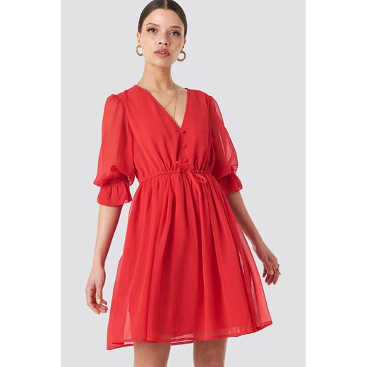 Czerwona sukienka NA-KD Boho mini rozkloszowana z długimi rękawami w stylu 