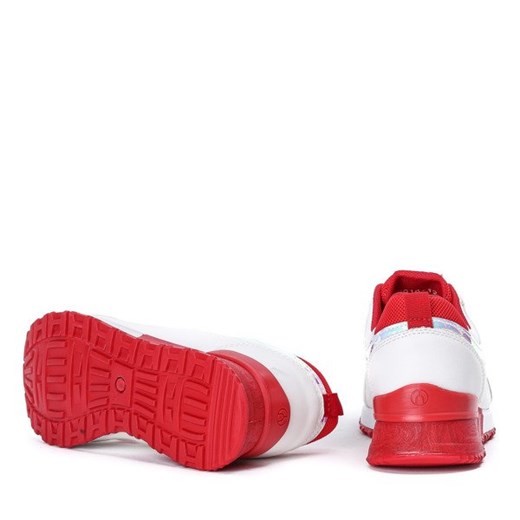 Czerwono - białe buty sportowe z wykończeniem holograficznym Metalien - Obuwie