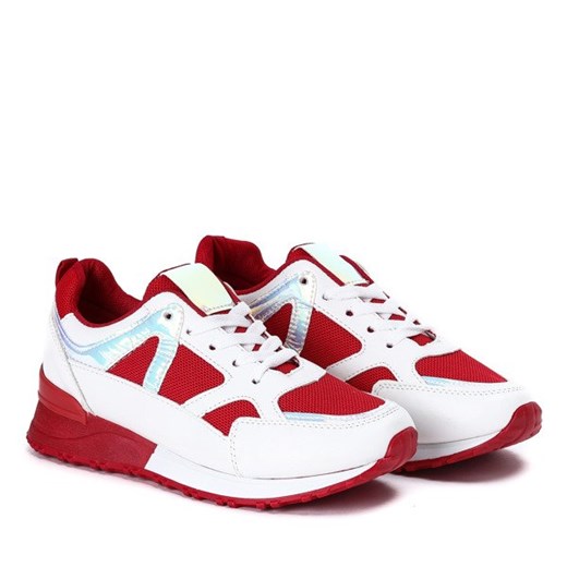 Czerwono - białe buty sportowe z wykończeniem holograficznym Metalien - Obuwie