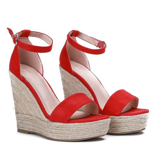 Czerwone sandały na wysokiej koturnie Carrie - Obuwie