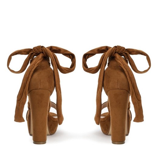 Brązowe sandały wiązane na wysokim słupku Molier - Obuwie