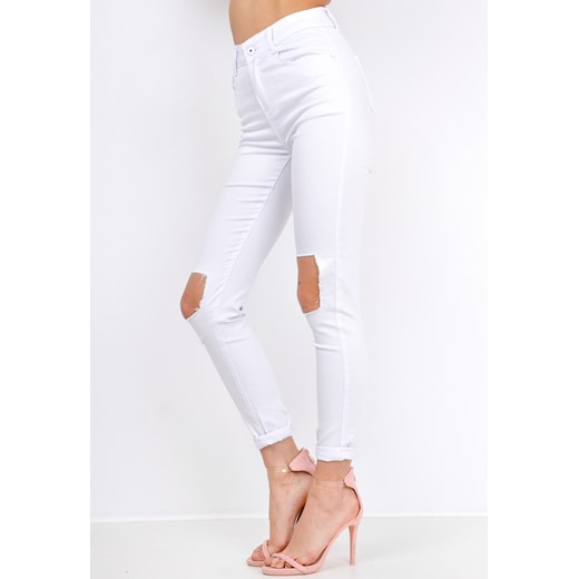 Białe spodnie rurki jeansy z dziurami  Zoio XL okazja zoio.pl 