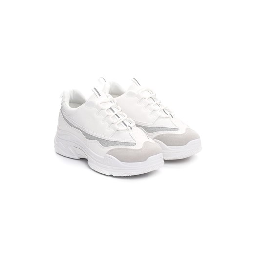 Sneakersy damskie Born2be białe bez wzorów na platformie ze skóry ekologicznej 