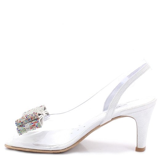 Białe sandały damskie Brenda Zaro eleganckie na średnim obcasie ze skóry bez zapięcia 