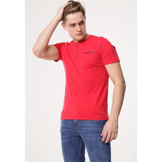 Czerwony t-shirt męski Born2be bez wzorów 