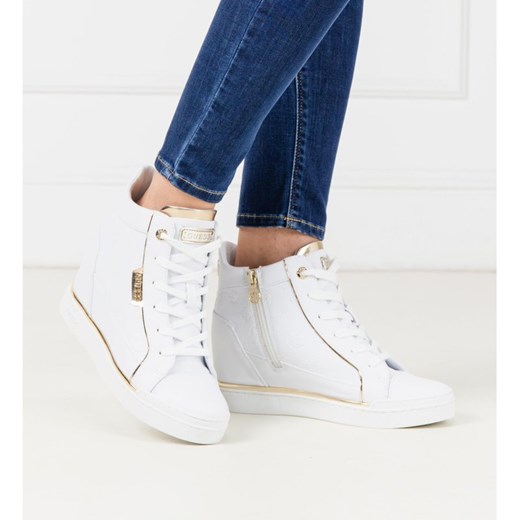 Sneakersy damskie Guess białe wiosenne na koturnie sznurowane 