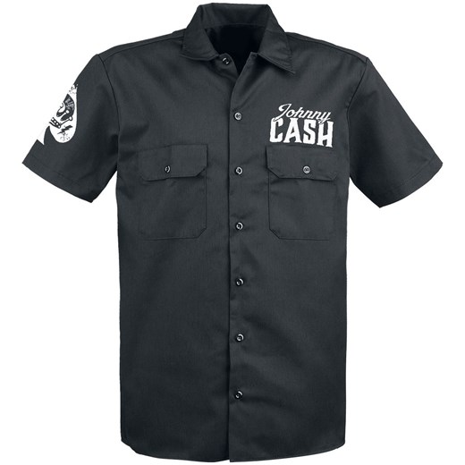 Granatowa koszula męska Johnny Cash z krótkim rękawem bawełniana 