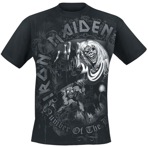 T-shirt męski czarny Iron Maiden z nadrukami letni 