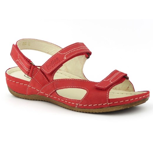 Sandały damskie Helios Komfort czerwone na rzepy na lato płaskie 