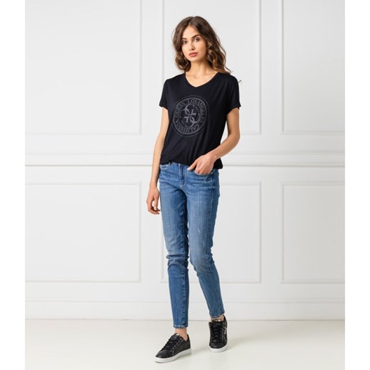 Bluzka damska Guess Jeans młodzieżowa czarna z okrągłym dekoltem z krótkim rękawem 