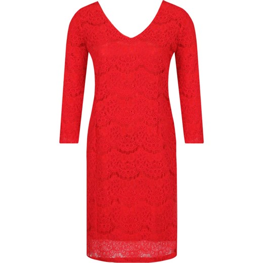 Sukienka Liu jo mini czerwona z długim rękawem dopasowana z dekoltem w literę v 