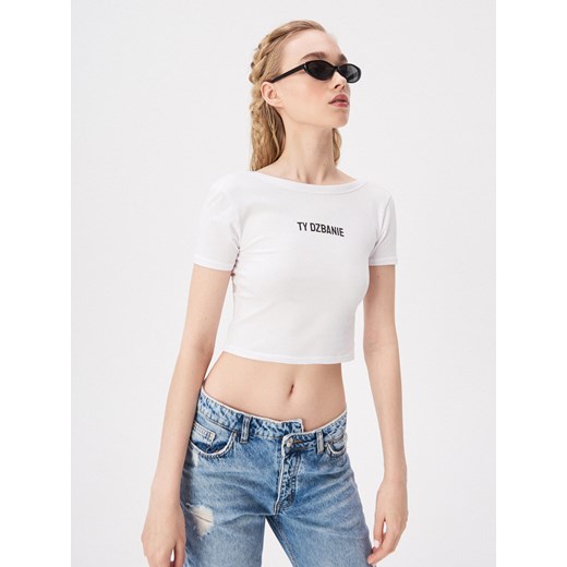 Sinsay - Crop top z napisem - Biały Sinsay  XS 