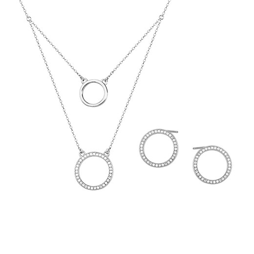 ﻿komplet biżuterii ﻿Koła rodowane srebro 925 ﻿z cyrkoniami