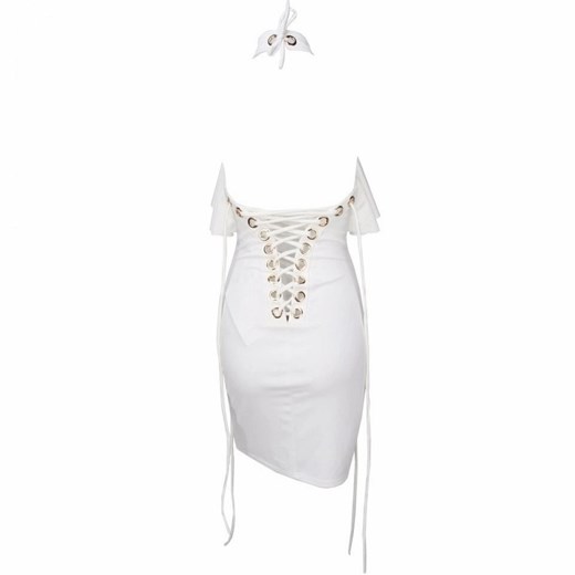 Sukienka biała z aplikacją z dekoltem halter 