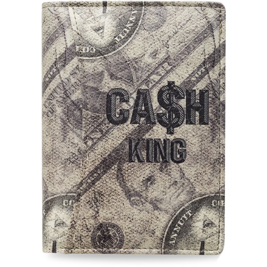 Pionowy niepowtarzalny portfel męski oryginalny wzór - cash, beżowy