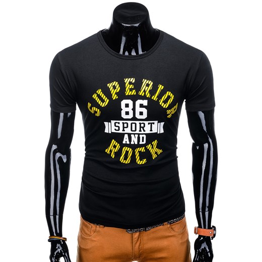 T-shirt męski z nadrukiem 1106S - czarny Edoti.com  M 
