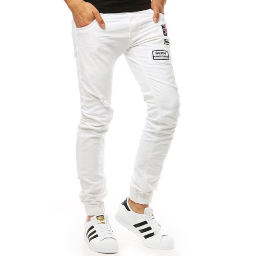 Spodnie joggery jeansowe męskie białe UX1264