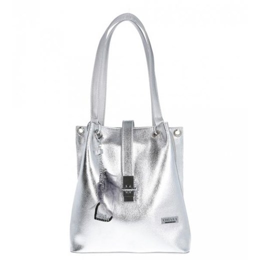 Shopper bag srebrna Chiara Design z breloczkiem na ramię 